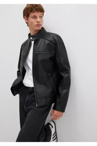 Черная куртка из искусственной кожи Slim Fit / узкий крой 0110438-71379 - 1