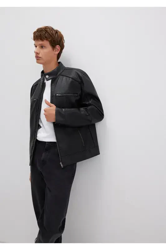 Черная куртка из искусственной кожи Slim Fit / узкий крой 0110438-71379 - 2