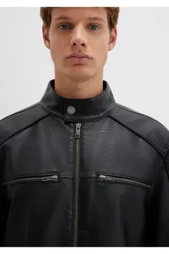 Черная куртка из искусственной кожи Slim Fit / узкий крой 0110438-71379 - 5