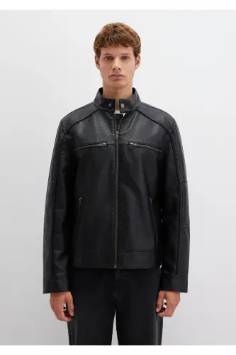 Черная куртка из искусственной кожи Slim Fit / узкий крой 0110438-71379 - 3