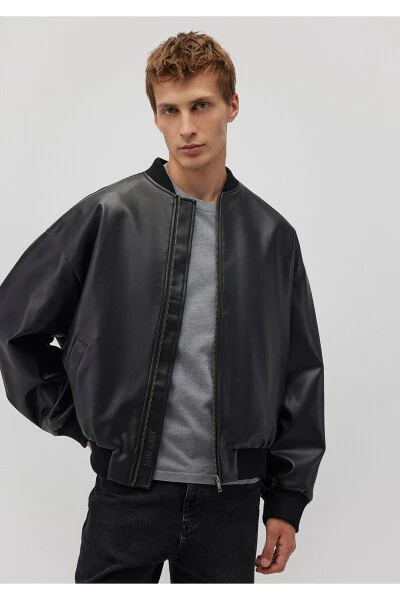 Черная куртка из искусственной кожи свободного кроя 0110401-900 - MAVI