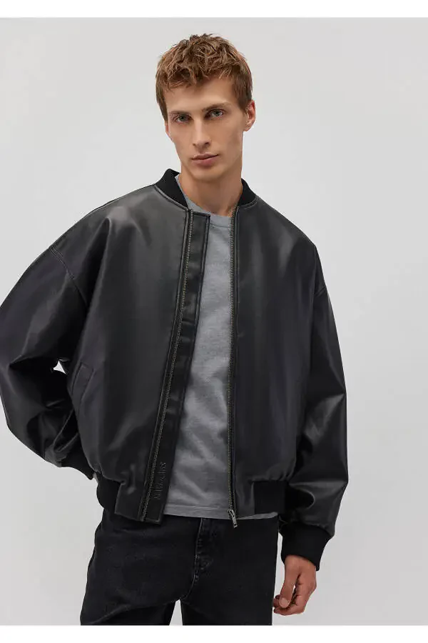 Черная куртка из искусственной кожи свободного кроя 0110401-900 - 1