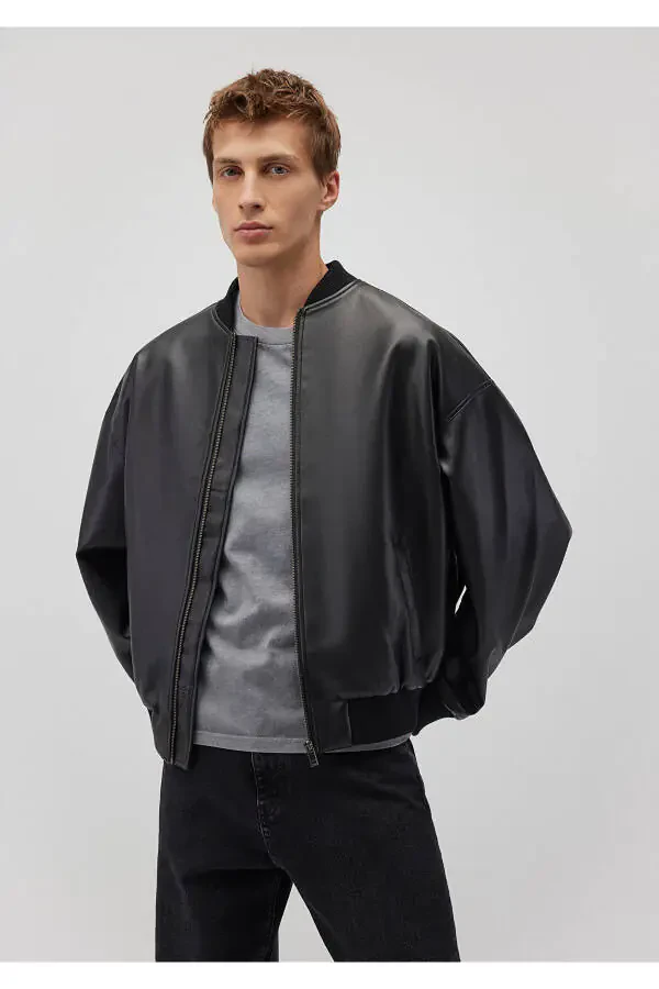 Черная куртка из искусственной кожи свободного кроя 0110401-900 - 2