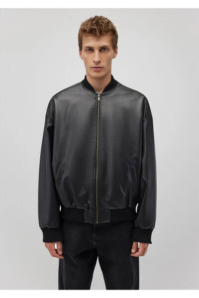 Черная куртка из искусственной кожи свободного кроя 0110401-900 - 3