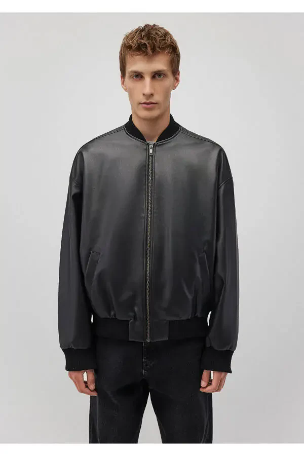 Черная куртка из искусственной кожи свободного кроя 0110401-900 - 3