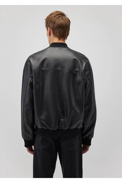 Черная куртка из искусственной кожи свободного кроя 0110401-900 - 4