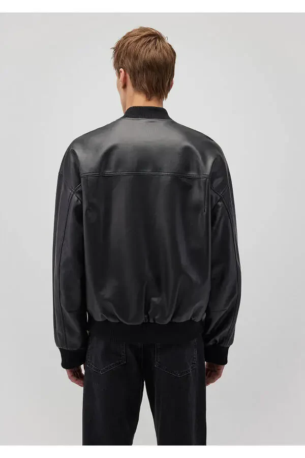 Черная куртка из искусственной кожи свободного кроя 0110401-900 - 4
