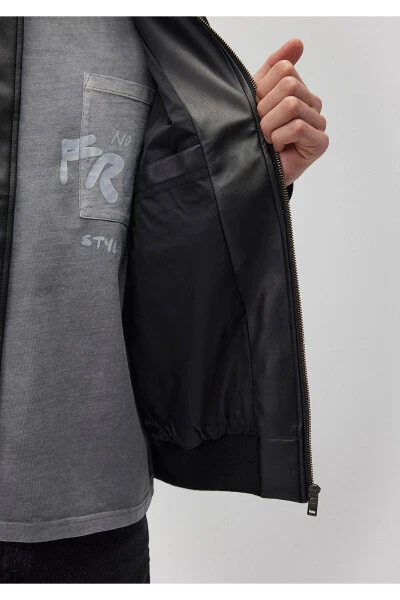 Черная куртка из искусственной кожи свободного кроя 0110401-900 - 5