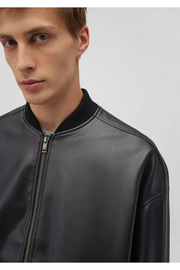 Черная куртка из искусственной кожи свободного кроя 0110401-900 - 6