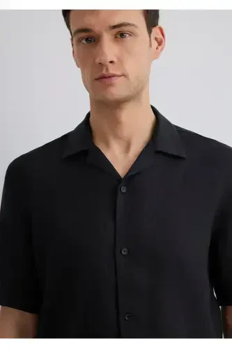 Чёрная льняная рубашка Regular Fit / Normal Kesim 0211 - 6