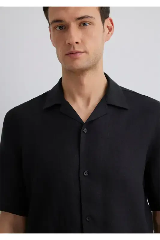 Чёрная льняная рубашка Regular Fit / Normal Kesim 0211 - 6