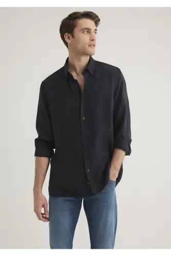 Черная Модальная Рубашка Regular Fit / Обычный Крой 0211 - 1