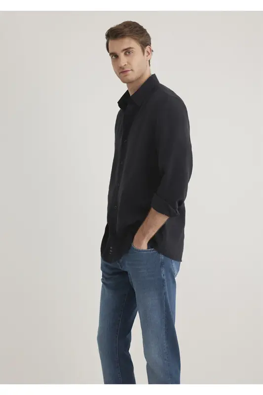 Черная Модальная Рубашка Regular Fit / Обычный Крой 0211 - 4