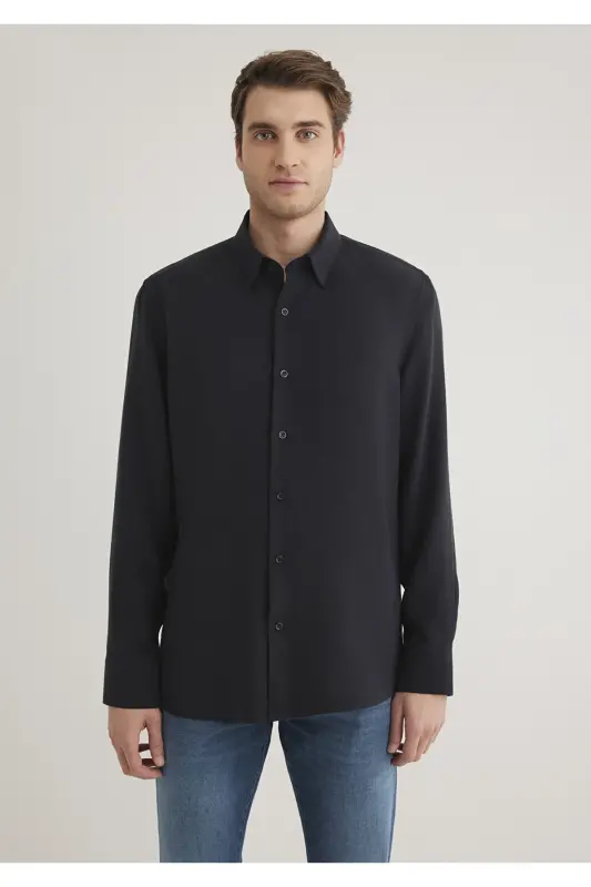 Черная Модальная Рубашка Regular Fit / Обычный Крой 0211 - 5