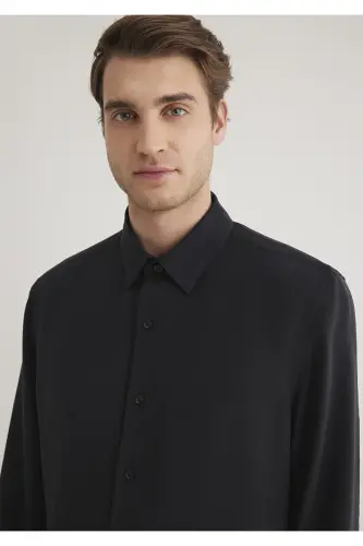 Черная Модальная Рубашка Regular Fit / Обычный Крой 0211 - 7