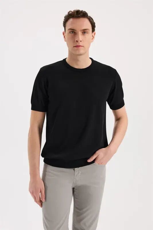 Черная облегающая футболка с круглым вырезом из вискозы Slim Fit - 1