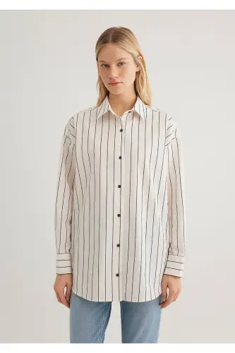 Черная Полосатая Рубашка Oversize / Свободный Крой 121042 - 4