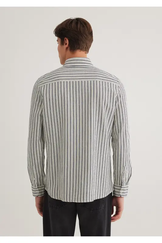 Чёрная Полосатая Рубашка Slim Fit / Узкий Крой 0211425- - 5