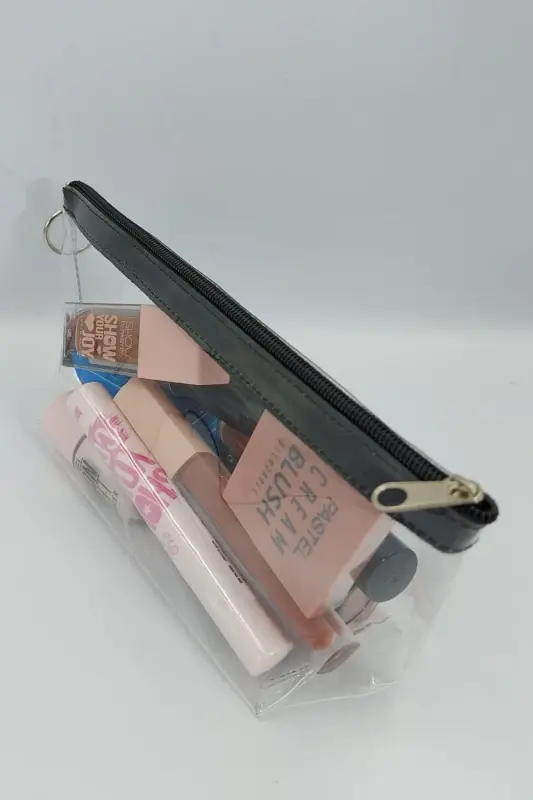 Черная, прозрачная треугольная косметичка - Черный_Прозрачный - 3