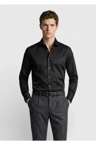Черная рубашка Regular Fit без глажки из 100% хлопка. - 1