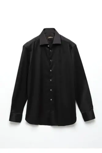 Черная рубашка Regular Fit без глажки из 100% хлопка. - 5
