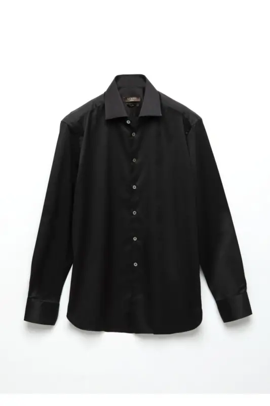 Черная рубашка Regular Fit без глажки из 100% хлопка. - 5