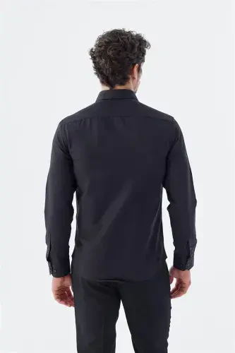 Черная хлопковая рубашка Comfort Fit, легкогладящаяся. - 4