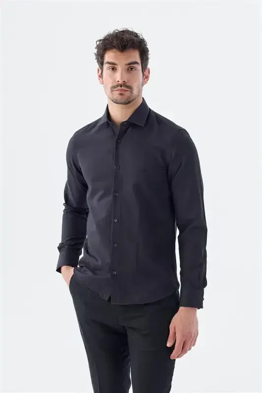 Черная хлопковая рубашка Comfort Fit, не требующая глажки - JAKAMEN