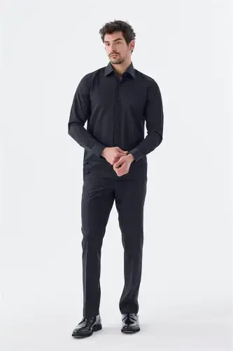 Черная хлопковая рубашка slim fit с итальянским воротником, классический узор, для галстука. 