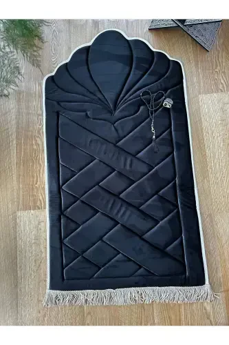 Черно-белый ортопедический коврик для намаза с губкой и окантовкой (не вызывает боли в коленях) бархатный коврик для намаза - черный2 - 6