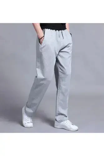 Черно- серый - темно-синий мужской широкий прямой крой спортивные штаны-черный - 2