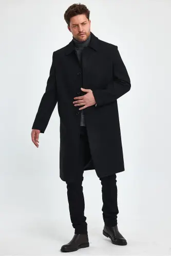 Черное длинное кашемировое пальто - 8