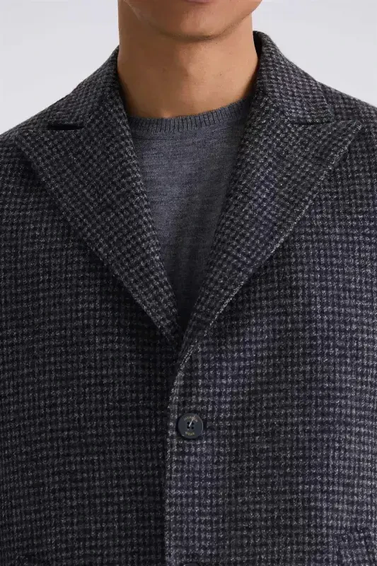 Чёрное кашемировое пальто с узором в клетку Comfort Fit с острым воротником из шерсти - 3