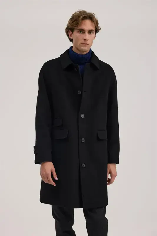 Черное шерстяное пальто Comfort Fit с воротником-стойкой для малышей - 2