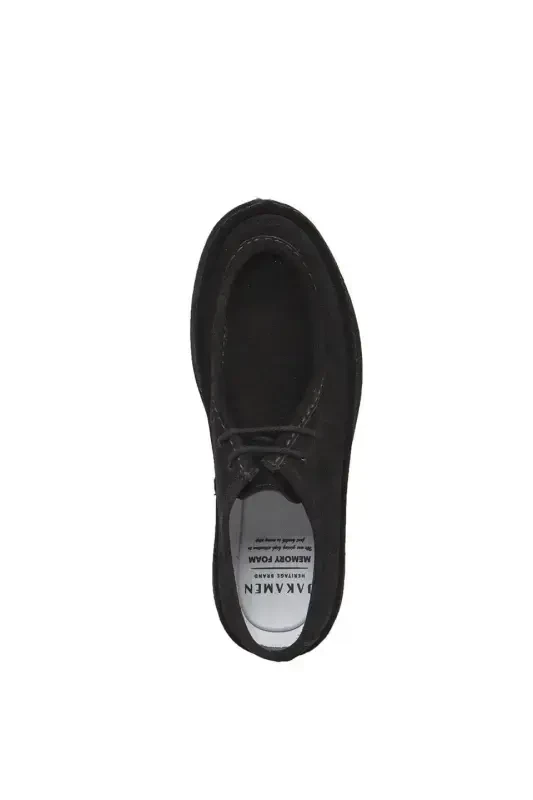 Черные %100 кожаные замшевые повседневные туфли на шнуровке - 5