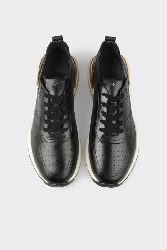 Черные кожаные мужские кроссовки - 4