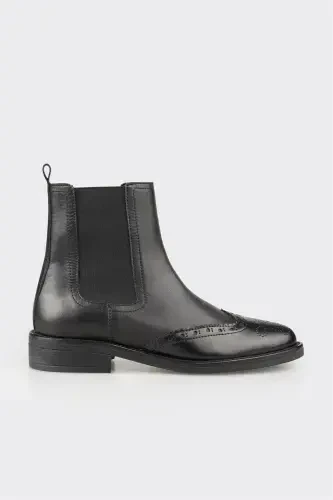 Черные кожаные женские классические ботинки - 1