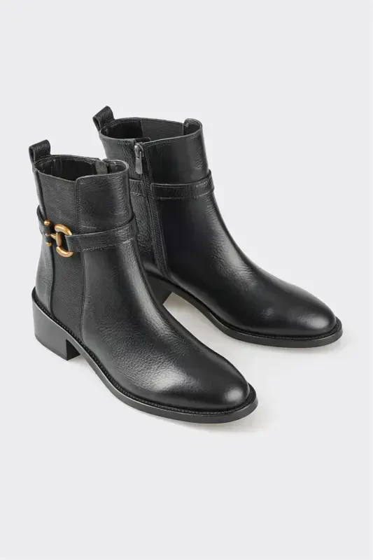 Черные Кожаные Женские Классические Ботинки - 2