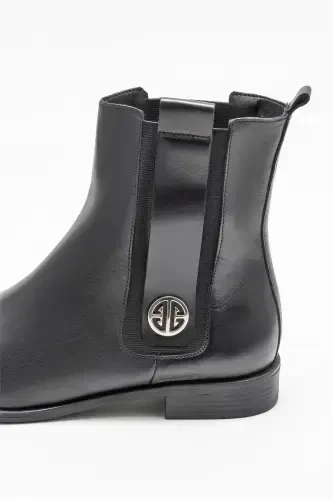 Черные Кожаные Женские Классические Плоские Ботинки - 3