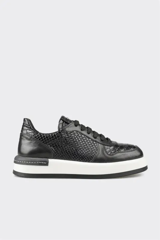 Чёрные кожаные женские кроссовки — чёрные - ELLE SHOES
