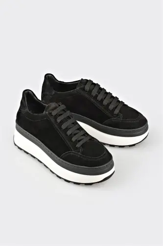Чёрные кожаные женские кроссовки-чёрные - ELLE SHOES (1)
