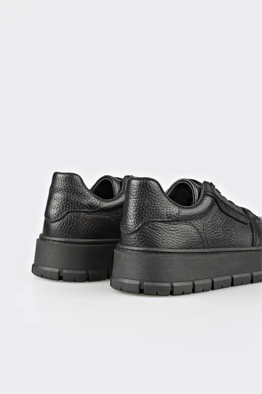 Черные кожаные женские кроссовки - Черный - 5