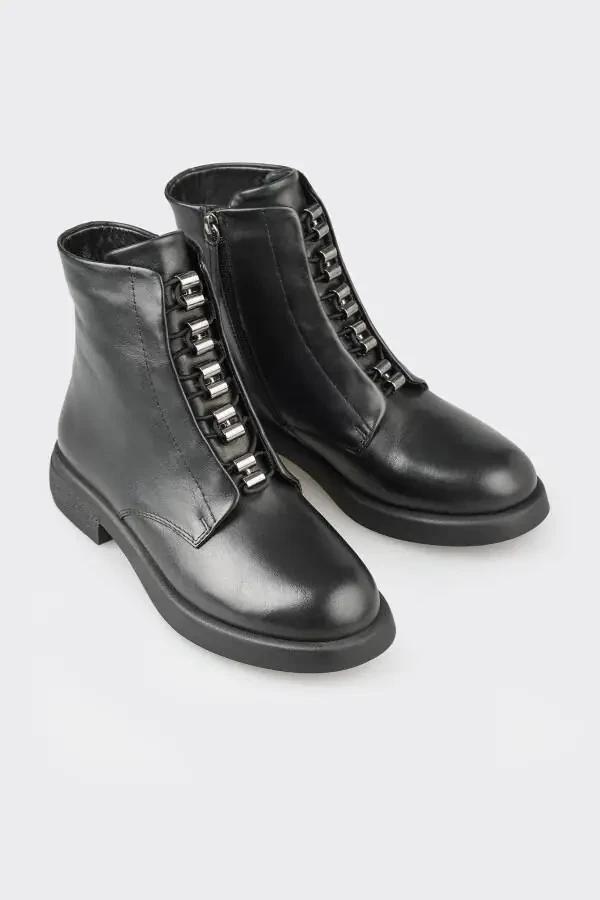 Черные кожаные женские повседневные ботинки - 2