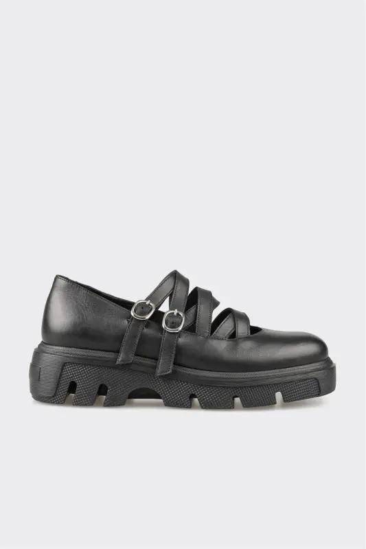 Черные кожаные женские повседневные туфли - ELLE SHOES
