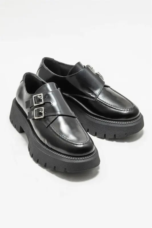 Черные кожаные женские повседневные туфли - 2