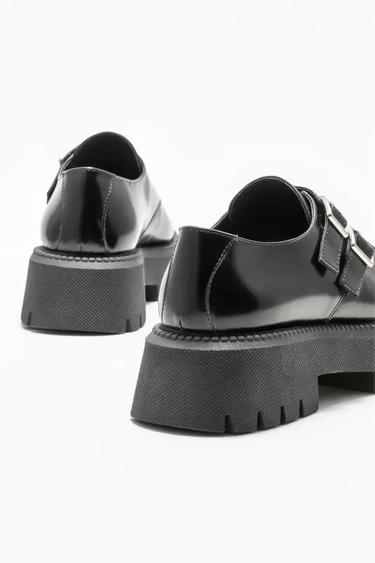 Черные кожаные женские повседневные туфли - 4