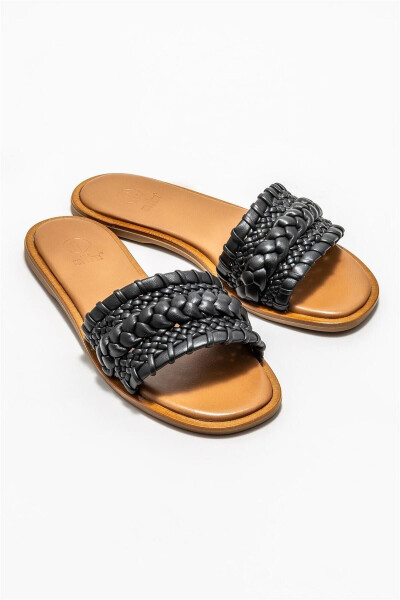 Черные кожаные женские шлепанцы - ELLE SHOES (1)