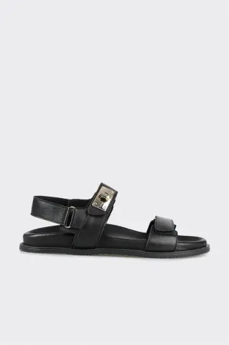 Чёрные кожаные женские спортивные сандалии - ELLE SHOES (1)