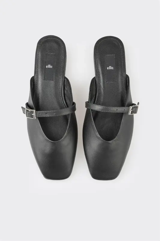 Чёрные кожаные женские спортивные шлёпанцы - 4