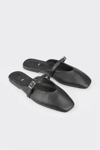 Чёрные кожаные женские спортивные шлёпанцы - ELLE SHOES (1)